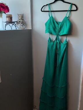 Peach Love California Emerald Green Cutout Tie-Front Maxi Dress